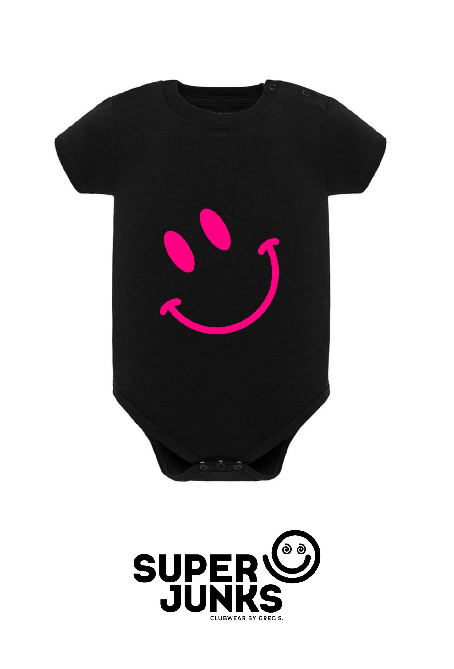 ACID SMILEY PINK FLUO BABY ONESIE BLACK