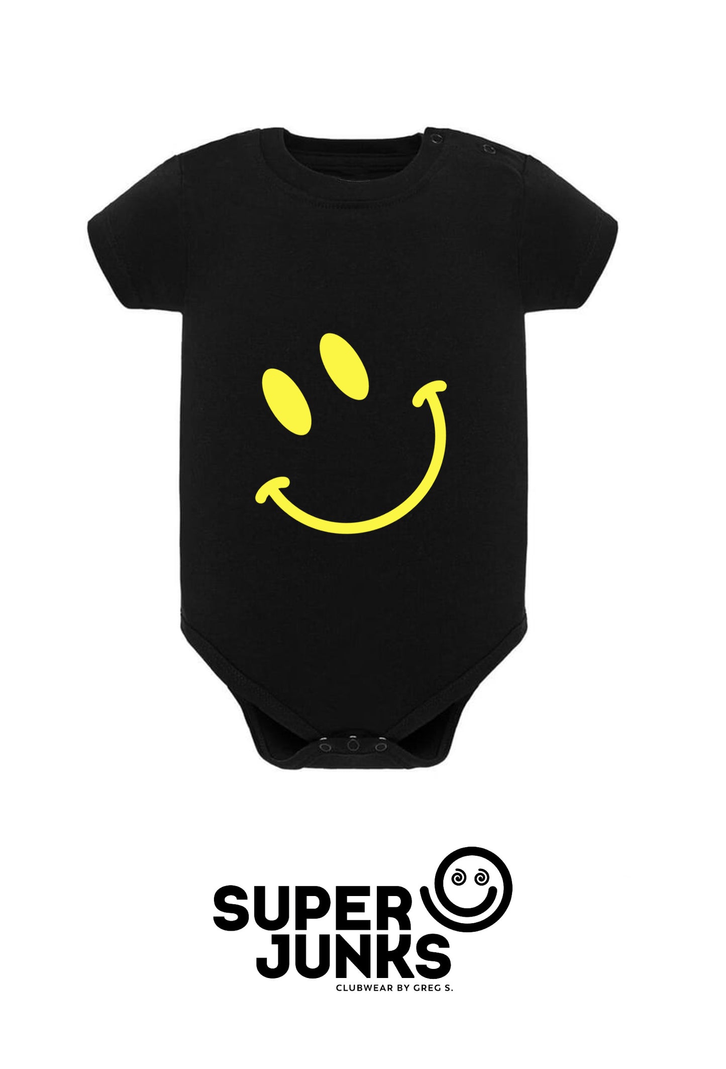 ACID SMILEY YELLOW FLUO BABY ONESIE BLACK
