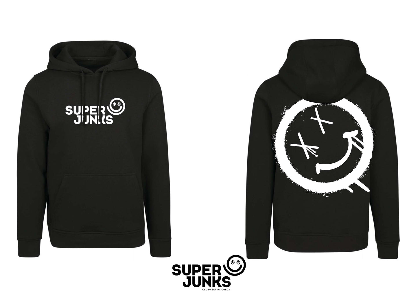 BIG X-SMILEY BLACK/WHITE HOODIE