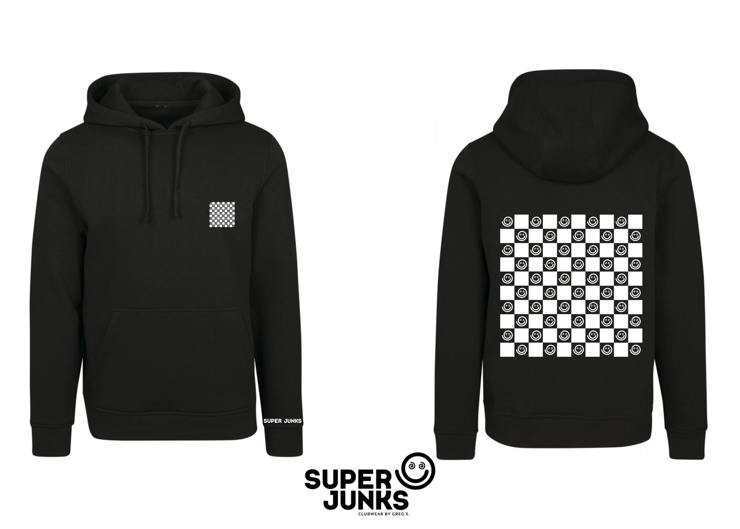 SMILEY BOARD WHITE ON BLACK HOODIE