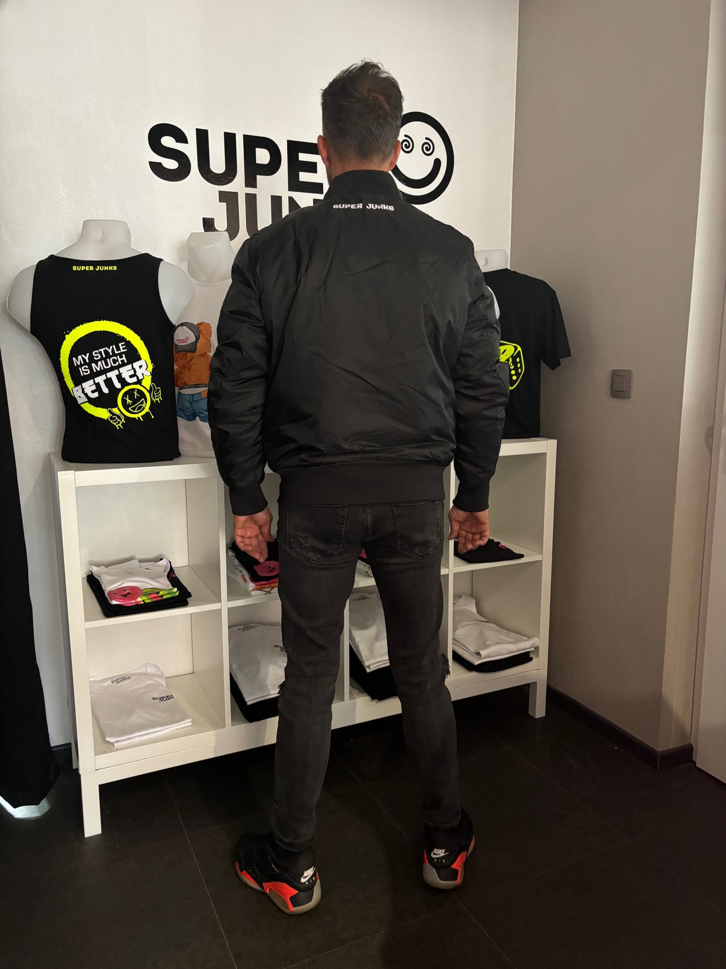 BOMBER JACKET white smiley on chest (embroidered)