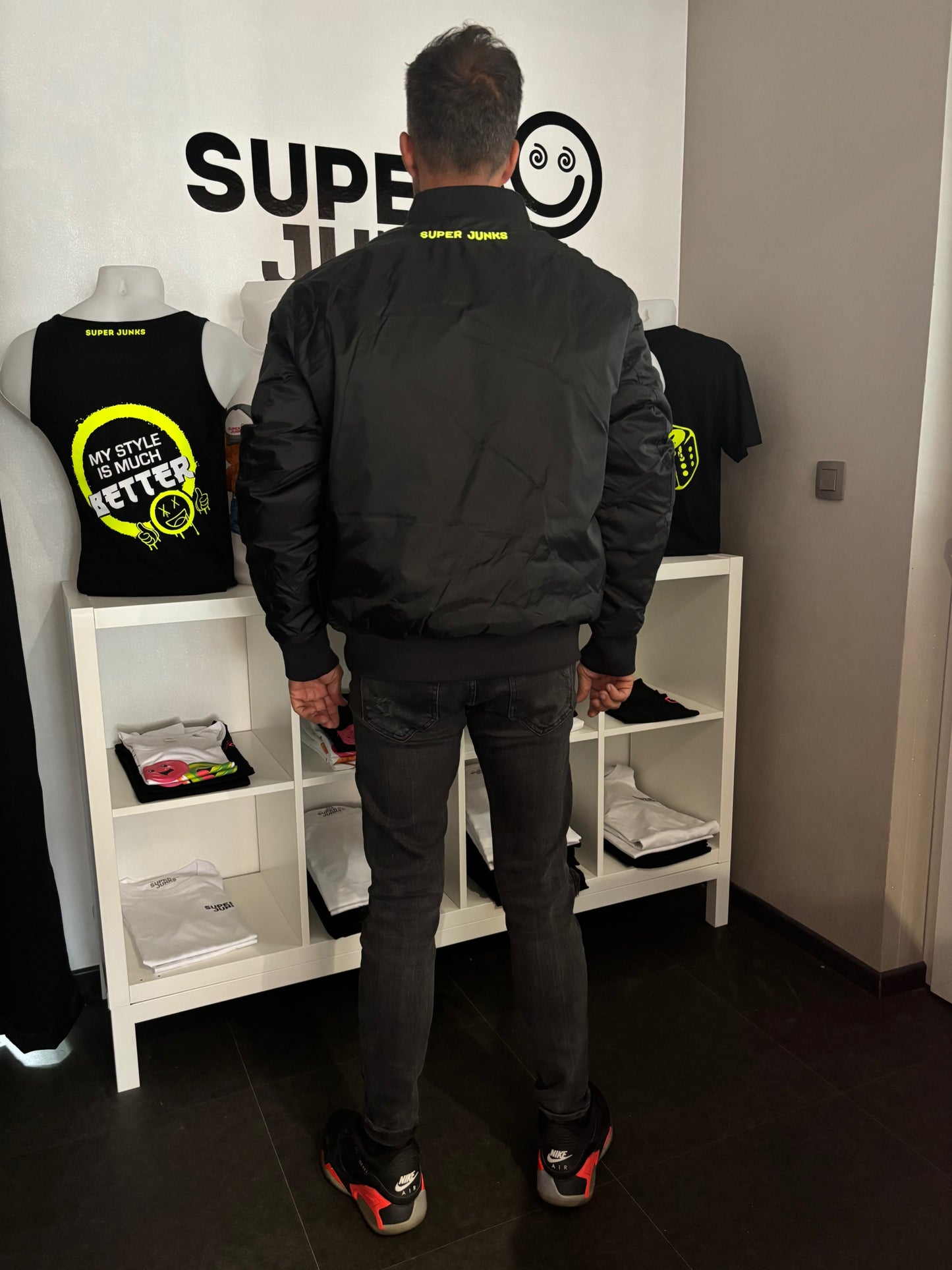 BOMBER JACKET pink fluo smiley on chest (!!yellow smiley on photo as example!!°