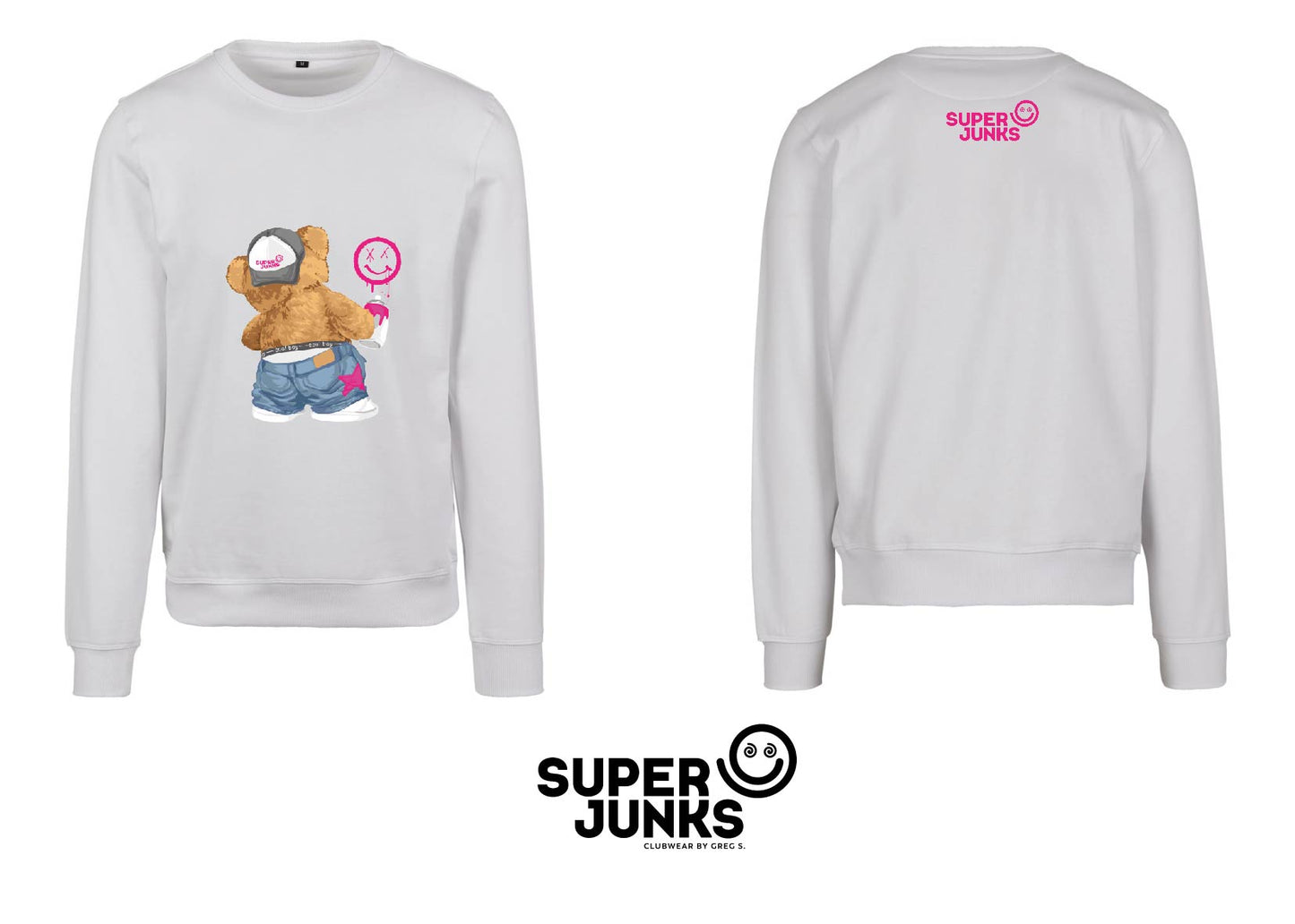 X-SMILEY GIRLY BEAR WHITE SWEATER