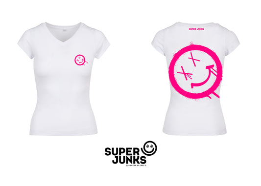 BIG X-SMILEY PINK FLUO WOMAN WHITE T-SHIRT