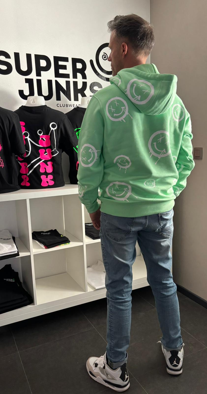 SMILEYS ON GREEN HOODIE