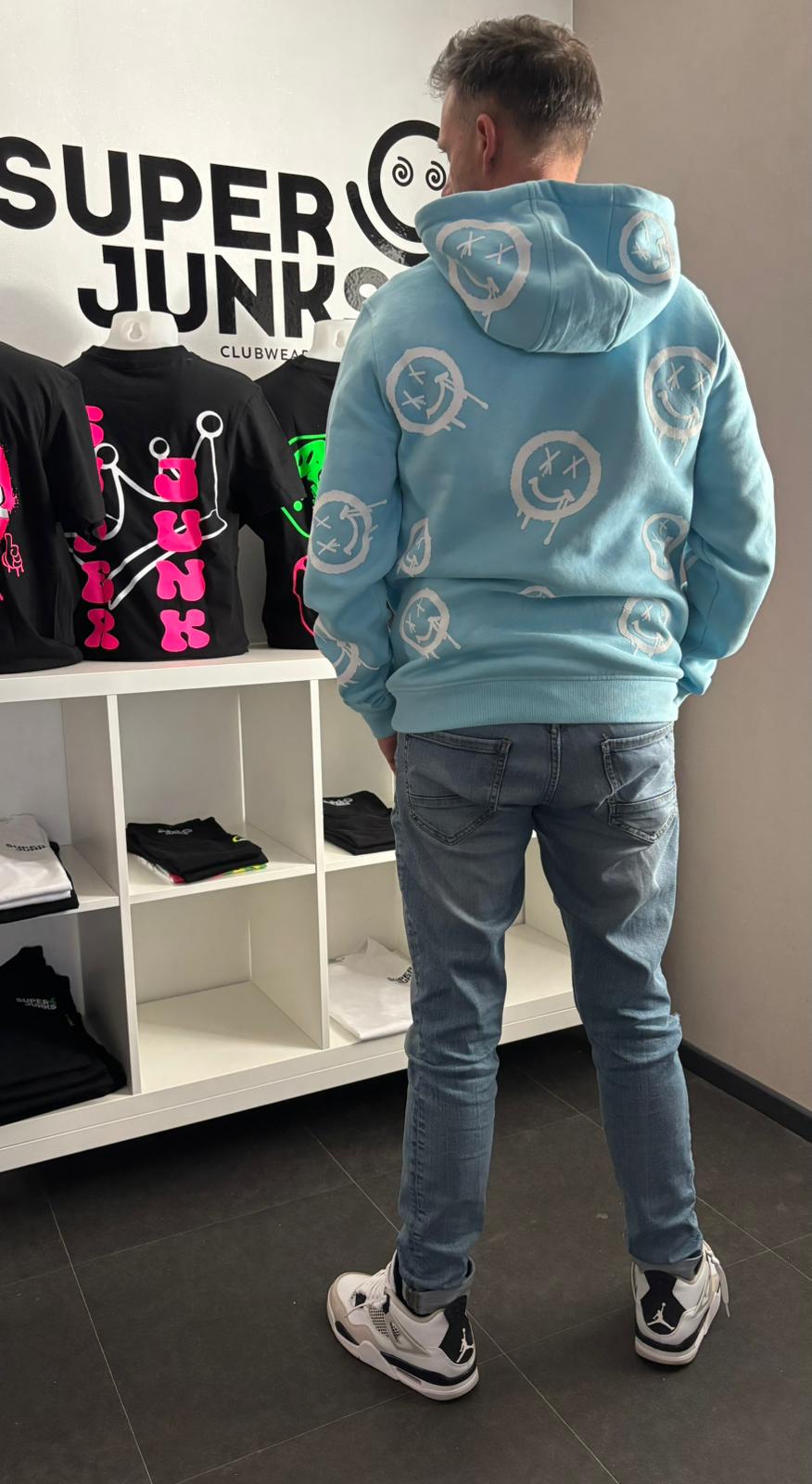 SMILEYS ON BLUE HOODIE