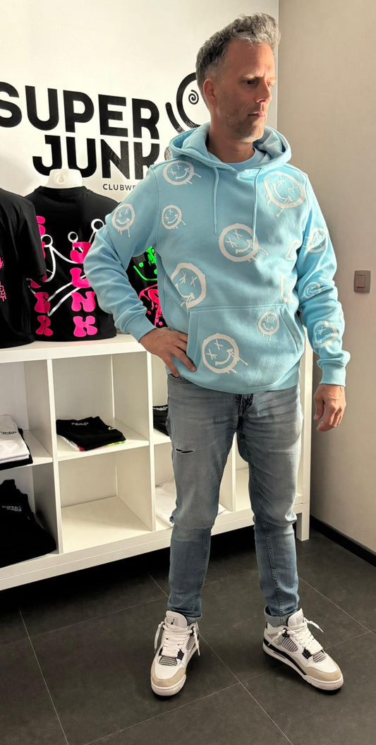 SMILEYS ON BLUE HOODIE