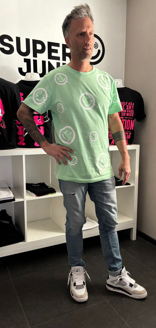 SMILEYS ON GREEN T-SHIRT