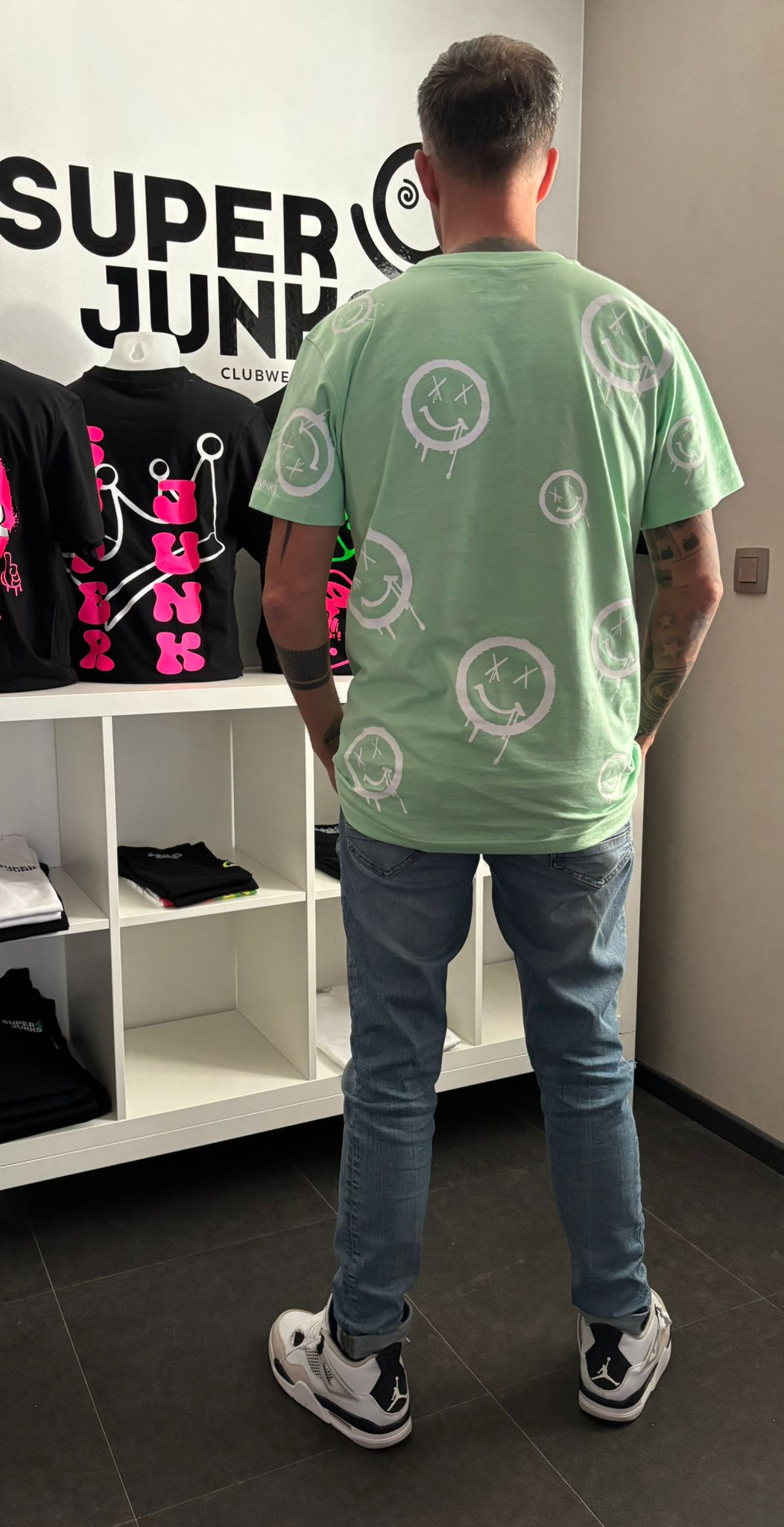 SMILEYS ON GREEN T-SHIRT
