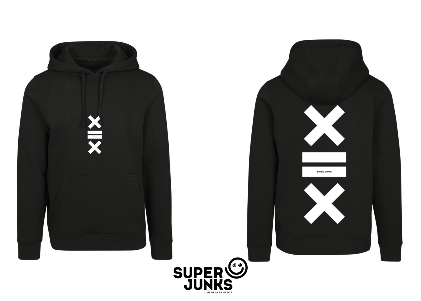X = X WHITE ON BLACK HOODIE