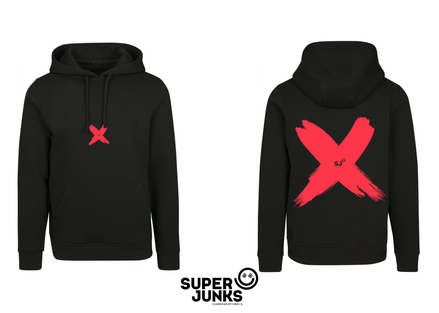 BRUSHED X NEON RED ON BLACK HOODIE