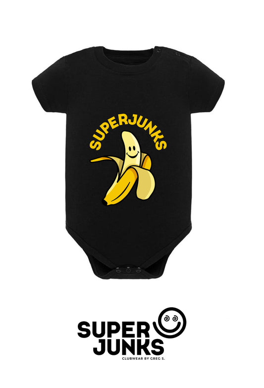 SUPER BANANA BABY ONESIE BLACK