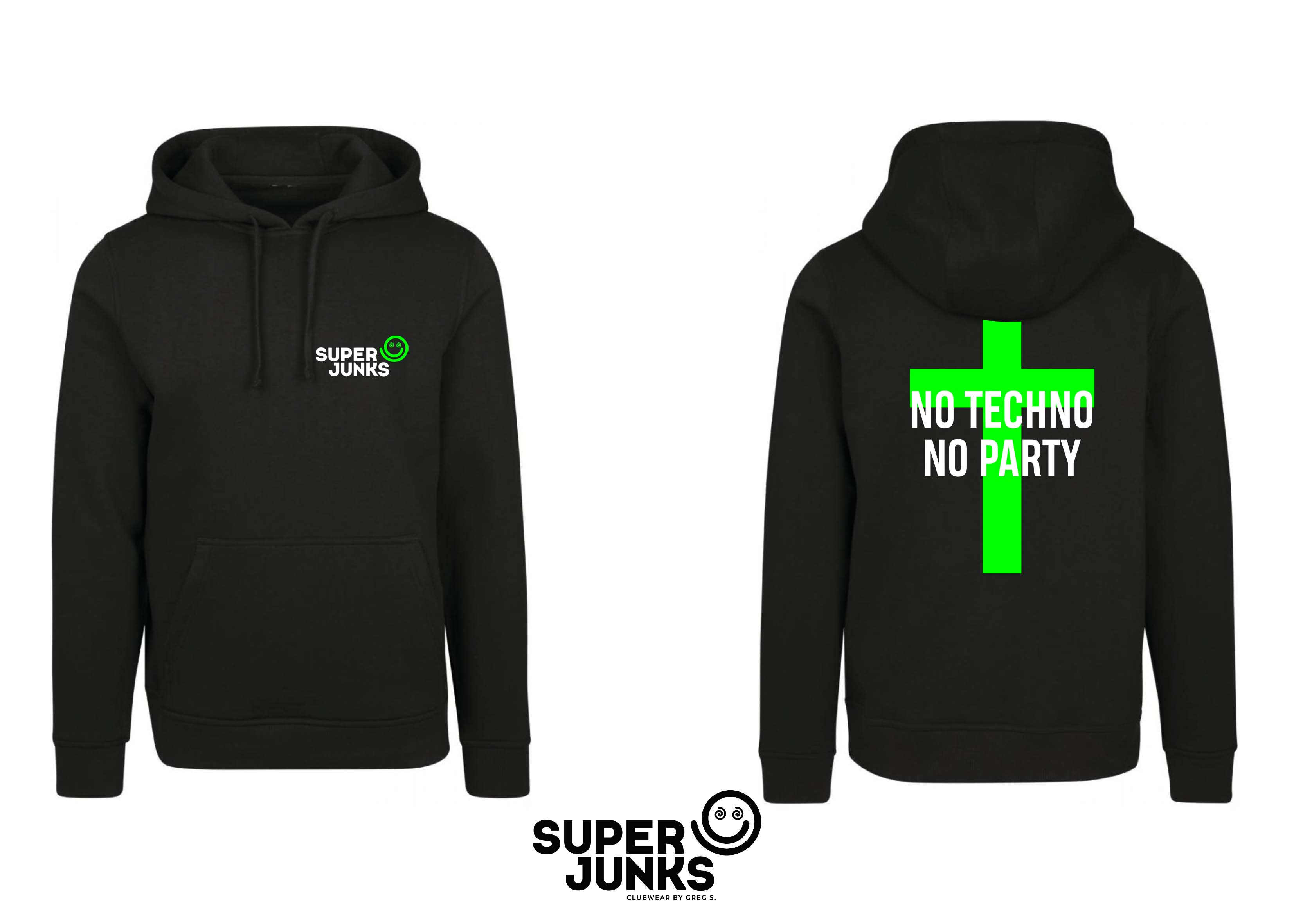 NO TECHNO NO PARTY GREEN FLUO HOODIE