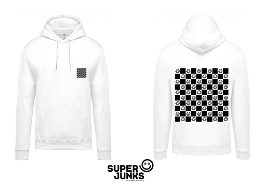 SMILEY BOARD BLACK ON WHITE HOODIE