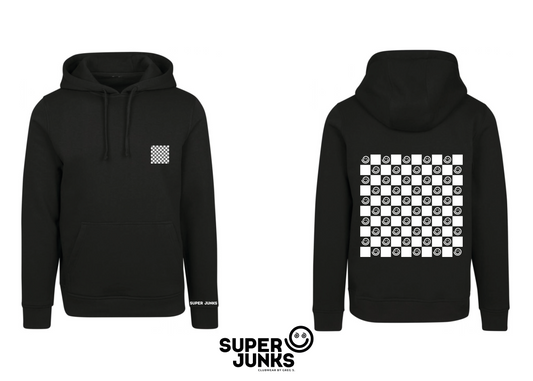 SMILEY BOARD WHITE ON BLACK HOODIE