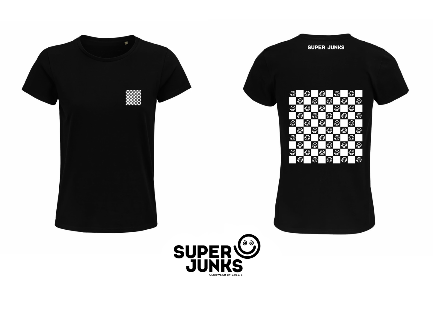 SMILEY BOARD WHITE ON BLACK WOMAN T-SHIRT