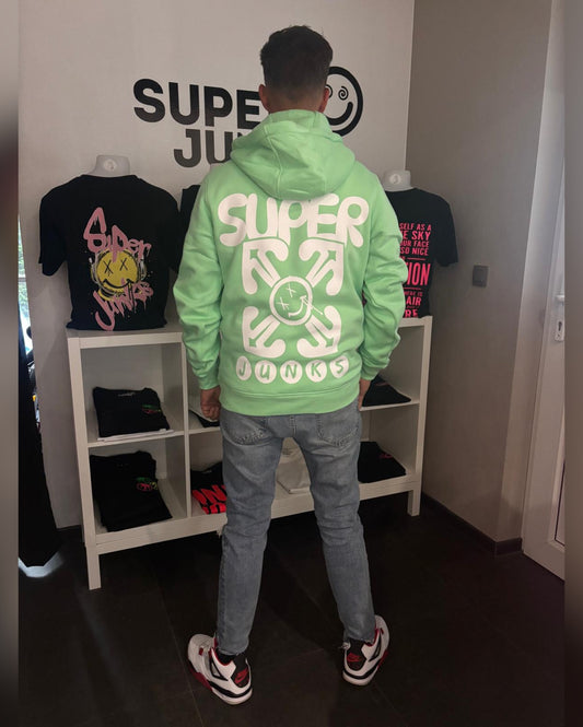 BIG X-SMILEY ARROW ON GREEN HOODIE