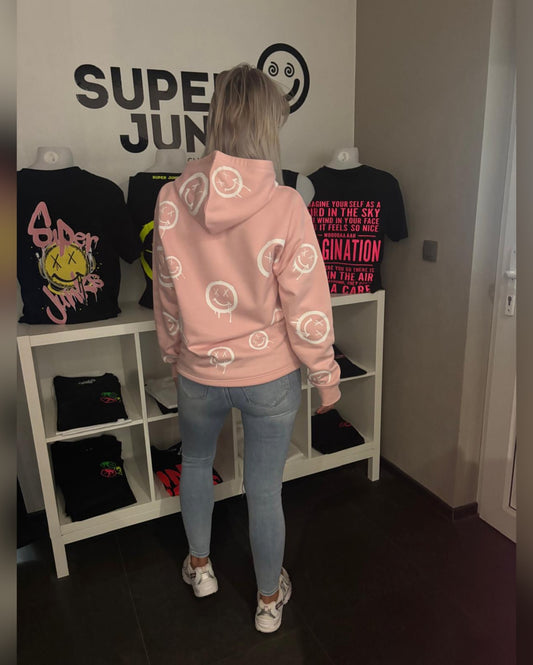 SMILEYS ON PINK HOODIE