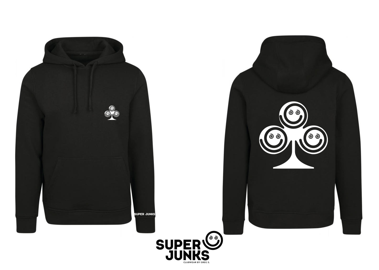 CLOVER WHITE ON BLACK HOODIE