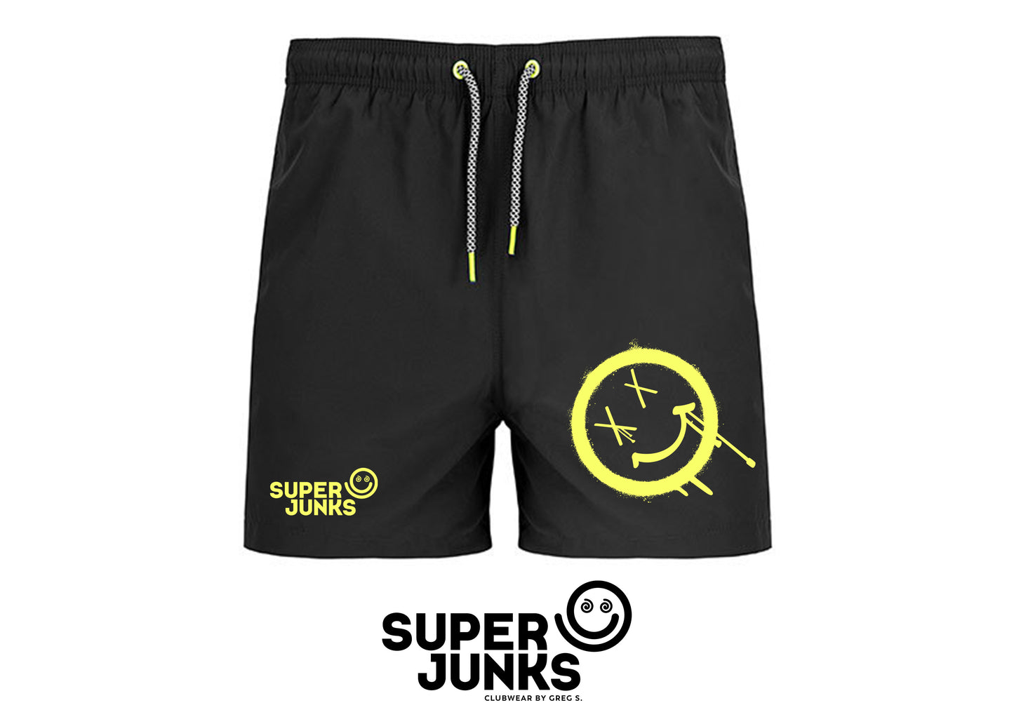 X-SMILEY YELLOW FLUO SWIM SHORTS (yellow side seam and cords)